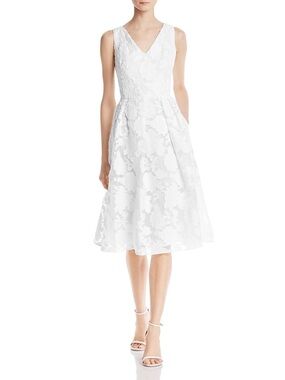 Nanette Lepore Women’s White Floral Jacquard V-Neck Midi Dress Size 4 Wedding